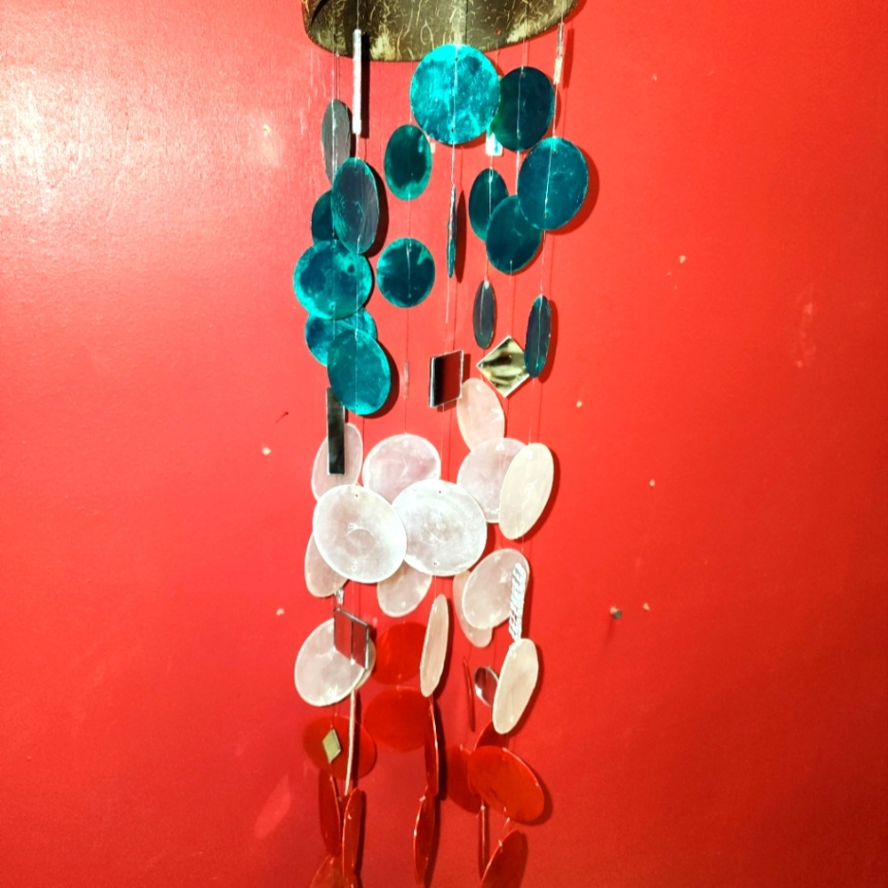 NEW LARGE HANDMADE CAPIZ WIND CHIMES WITH MIRRORS